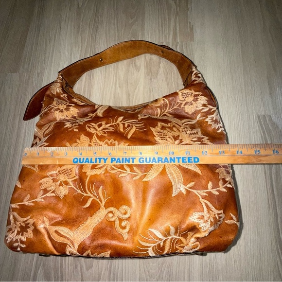 Donald J. Pliner Leather Embroidered Floral Patterned Hobo Bag in Brown Orange - Picture 3 of 16